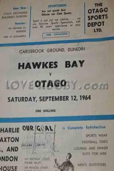 1964 Otago v Hawke's Bay  Rugby Programme
